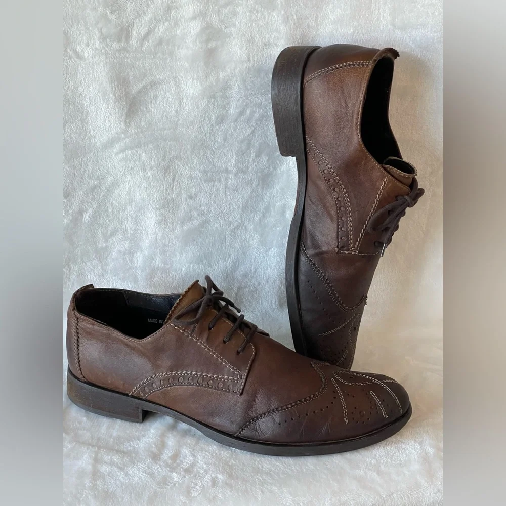 VERO CUOIO Men's 11 Brown Leather Oxfords Dress Lace Up Shoes made in Italy